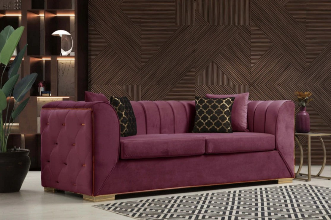 Armony Sofa & Loveseat - Velvet Upholstery - Fushia