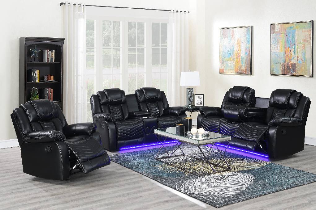 Black leather recliner set outlet