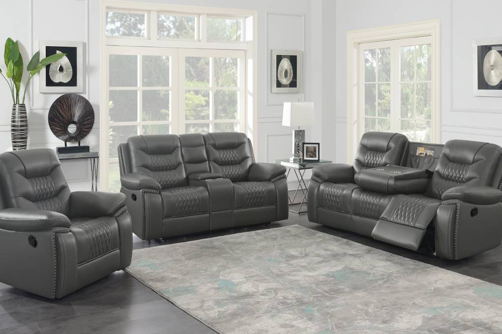 Flamenco  Tufted Upholstered Motion Living Room Set Charcoal - 610204
