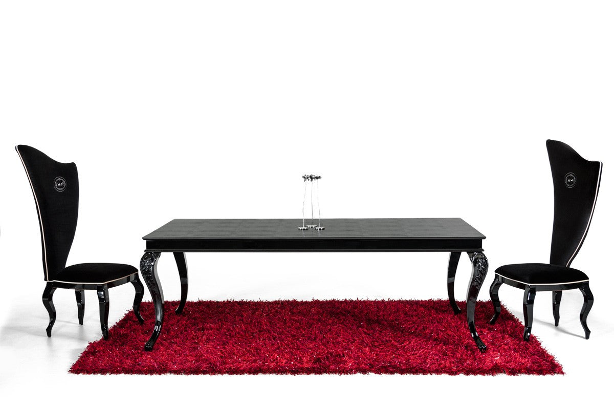 A&X Sovereign Transitional Black Crocodile Dining Set w/ Black Gloss Legs