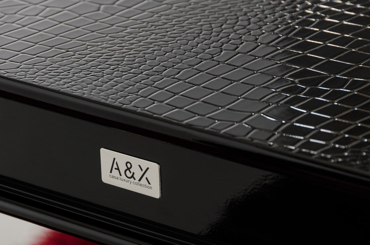 A&X Sovereign Transitional Black Crocodile Dining Set w/ Black Gloss Legs
