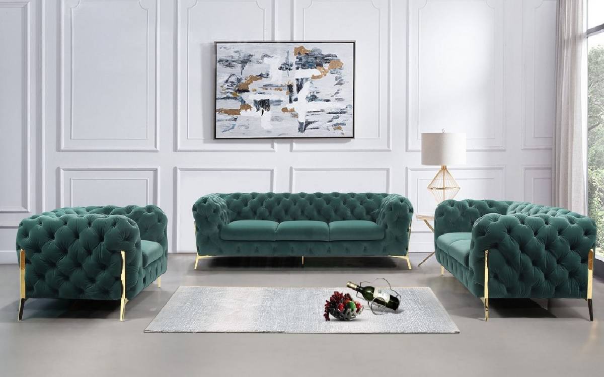 Divani Casa Quincey - Transitional Emerald Green Velvet Sofa Set