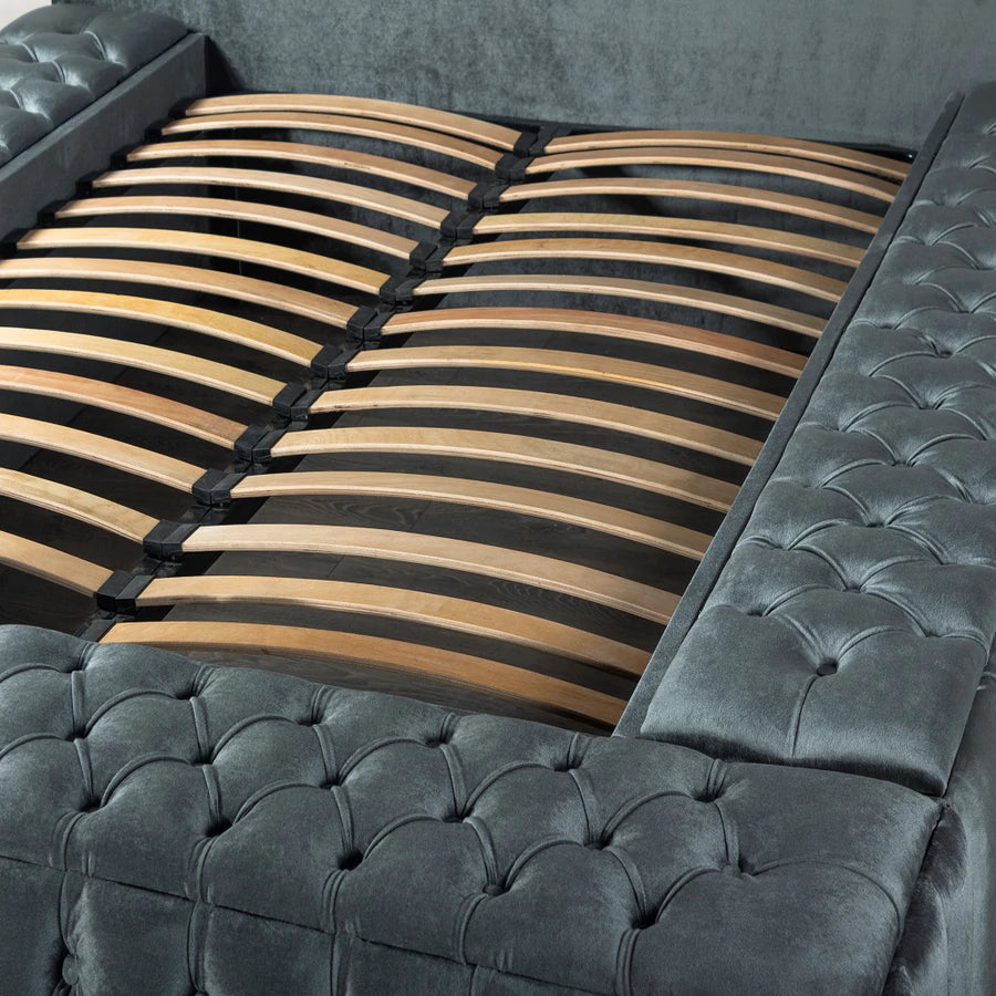 Pandora Velvet Queen Storage Platform Bed - Grey