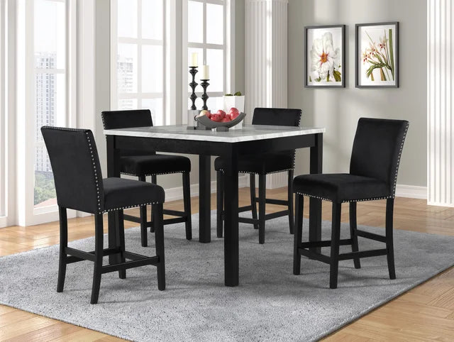 Dior - Black Pub Table + 4 Chair Set
