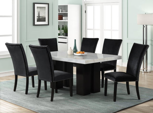 1220 Black - (FAUX MARBLE) Dining Table + 6 Chair Set