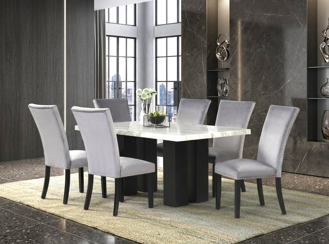 1220 Gray - (FAUX MARBLE) Dining Table + 6 Chair Set