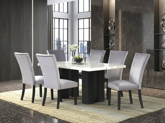 1220 Gray - (FAUX MARBLE) Dining Table + 6 Chair Set