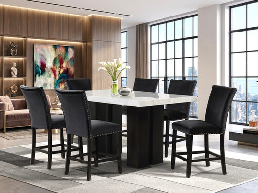2220 Black - (FAUX MARBLE) Counter Height Table + 6 Chair Set