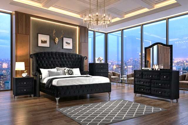 Diamond Palace Black 5PC Bedroom Set - Queen, King