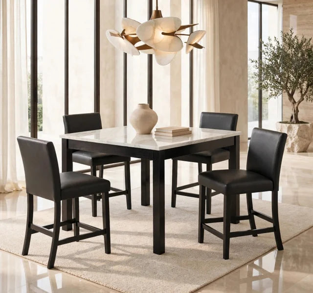 Dior PU - Black Pub Table + 4 Chair Set