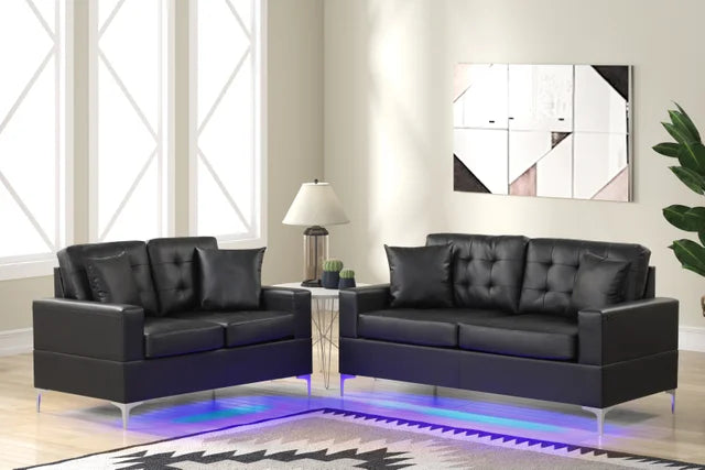 Miami Black - Sofa & Loveseat Set (LED LIGHTS) **BLACK FRIDAY**