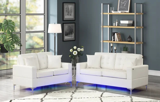 Miami White - Sofa & Loveseat Set (LED LIGHTS) **BLACK FRIDAY**