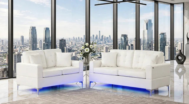 Miami White - Sofa & Loveseat Set (LED LIGHTS)