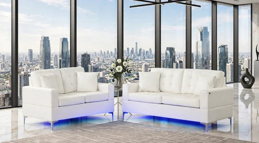 Miami White - Sofa & Loveseat Set (LED LIGHTS)