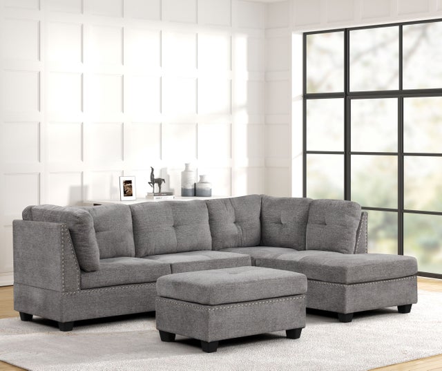 Sienna - Gray Sectional + Ottoman Set