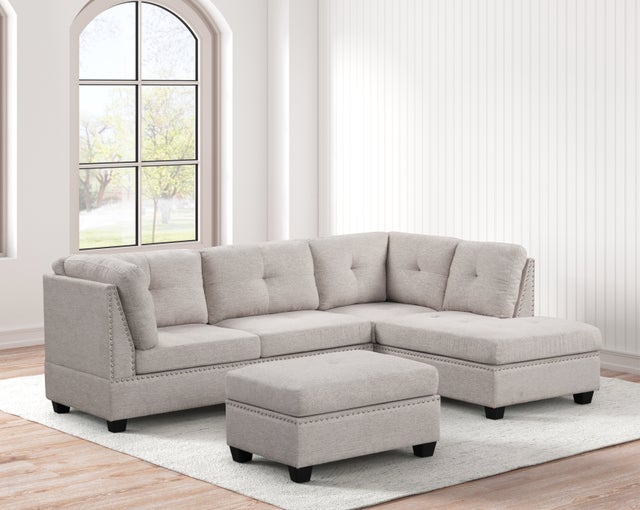 Sienna - Stone Sectional + Ottoman Set