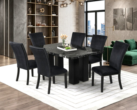 1220 Onyx - (FAUX MARBLE) Dining Table + 6 Chair Set