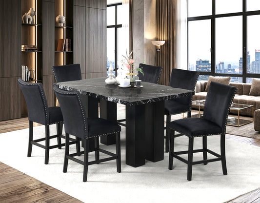 2220 Onyx - (FAUX MARBLE) Counter Height Table + 6 Chair Set