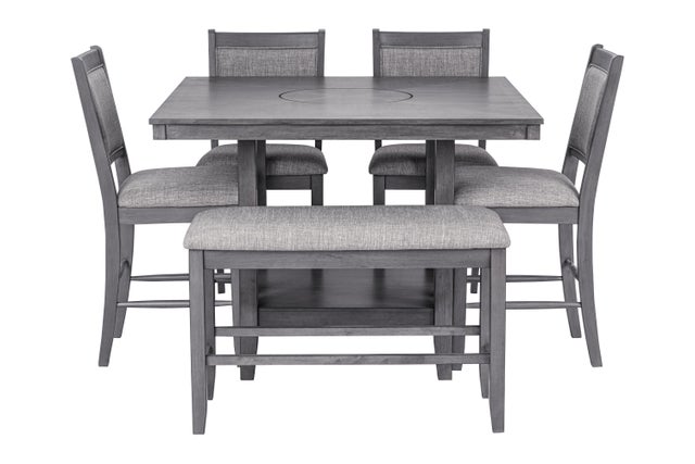 D2300 - Counter Height Table + 4 Chair + Bench Set