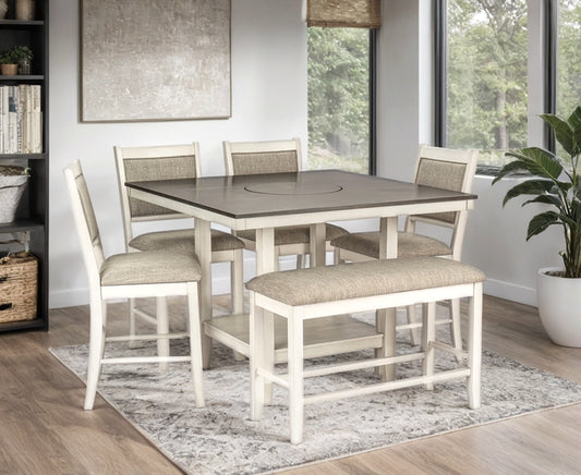 D2310 - Counter Height Table + 4 Chair + Bench Set