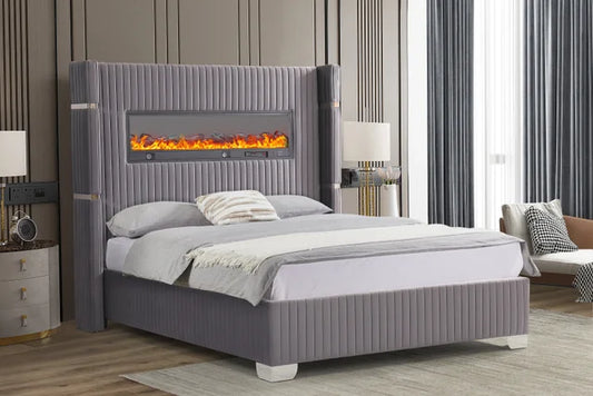 Romance Gray Platform Bed Queen, King