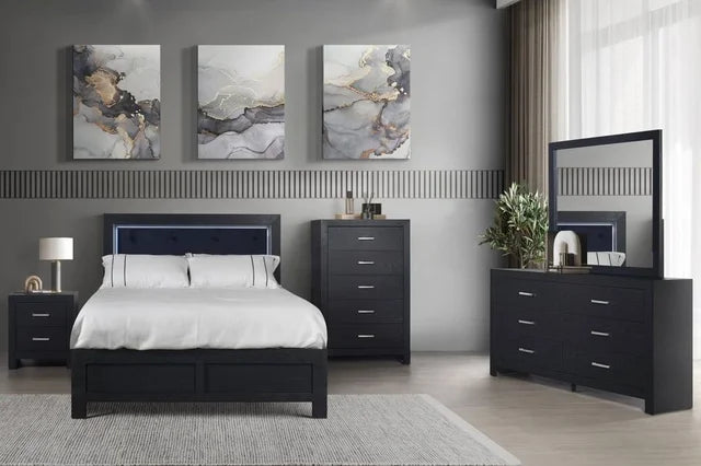 MOONLIGHT BLACK - 5pc Queen, King Bedroom Set
