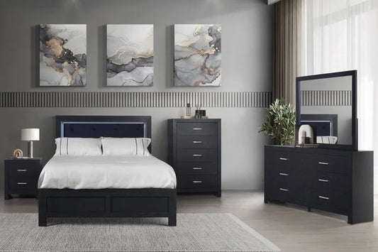 MOONLIGHT BLACK - 5pc Queen, King Bedroom Set