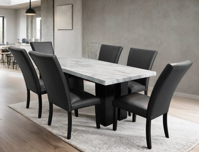 1220 PU Black - (FAUX MARBLE) Dining Table + 6 Chair Set