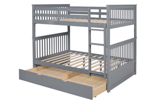 BB33 Full/Full Bunk Bed w/Twin Trundle Gray