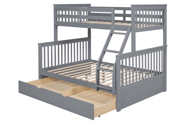 BB23 Twin/Full Bunk Bed w/Twin Trundle Gray