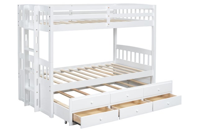 BB41 TWIN/TWIN Bunk Bed w/Twin Trundle + 3 Drawers White