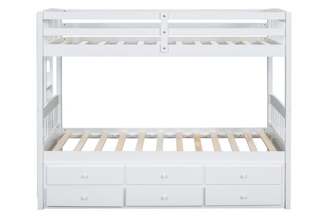 BB41 TWIN/TWIN Bunk Bed w/Twin Trundle + 3 Drawers White