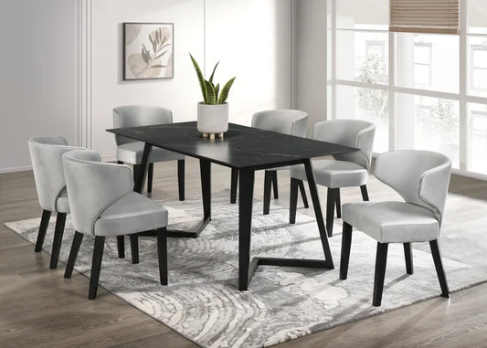 Hamilton ONYX Silver Black Dining Table + 6 Chair Set **NEW ARRIVAL**