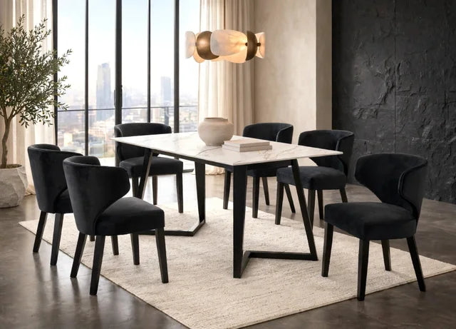 Hamilton Black Dining Table + 6 Chair Set