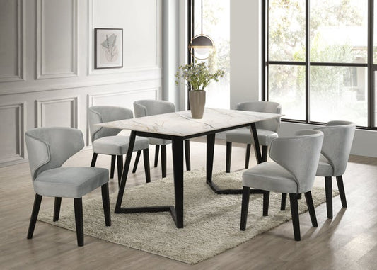 Hamilton WHITE Silver Dining Table + 6 Chair Set **NEW ARRIVAL**