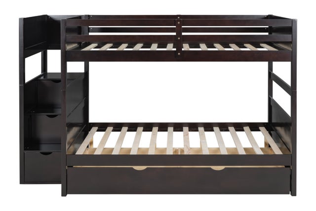 BB50 FULL/FULL Bunk Bed w/Twin Trundle + Staircase Storage