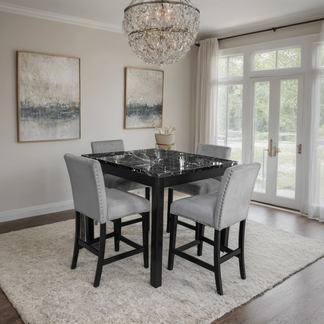 Dior Oynx Gray - Pub Table + 4 Chair Set