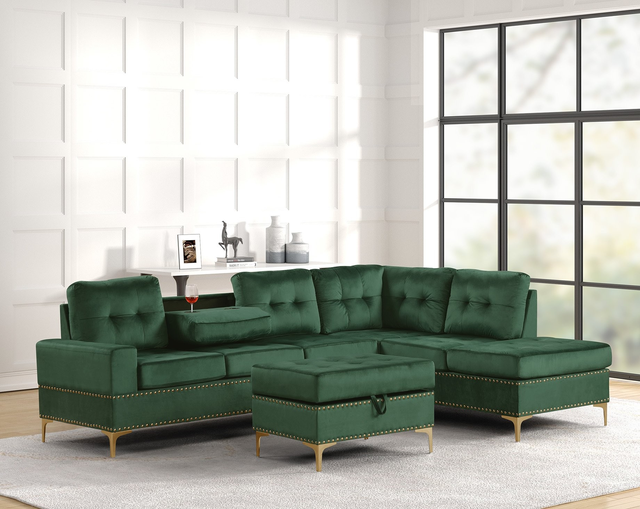 Anserra Green Reversible Sectional + Ottoman Set (1 LEFT)