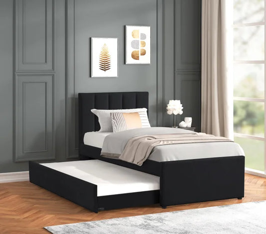 MAYA - Black Twin, Full Platform Bed w/ Trundle