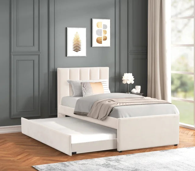 MAYA - Beige Twin Platform Bed w/ Trundle **NEW ARRIVAL**