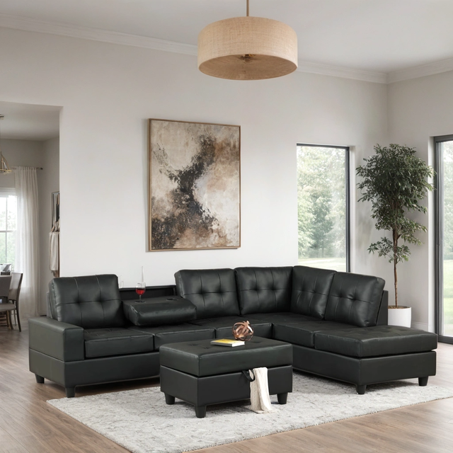 Heights Reversible Sectional + Ottoman Set (Black)