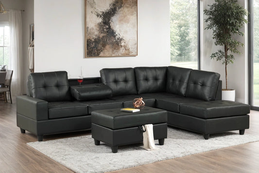 Heights Reversible Sectional + Ottoman Set (Black)