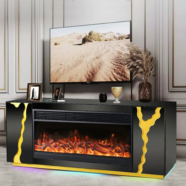 A804 TV STAND W/FIREPLACE (BLACK) **NEW ARRIVAL**