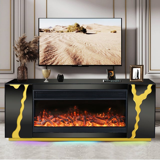 A804 TV STAND W/FIREPLACE (BLACK) **NEW ARRIVAL**