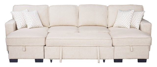 Sahara Beige - Double Storage Chaise Sectional w/ Drop Down Cupholders **NEW ARRIVAL**