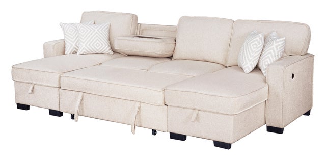 Sahara Beige - Double Storage Chaise Sectional w/ Drop Down Cupholders **NEW ARRIVAL**