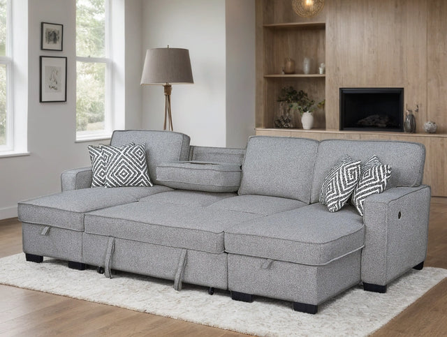 Sahara Gray - Double Storage Chaise Sectional w/ Drop Down Cupholders**NEW ARRIVAL**