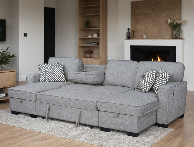 Sahara Gray - Double Storage Chaise Sectional w/ Drop Down Cupholders**NEW ARRIVAL**