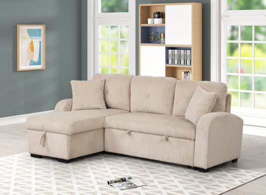 Silvia Beige - Reversible Sectional With Pull-Out Bed **NEW ARRIVAL**