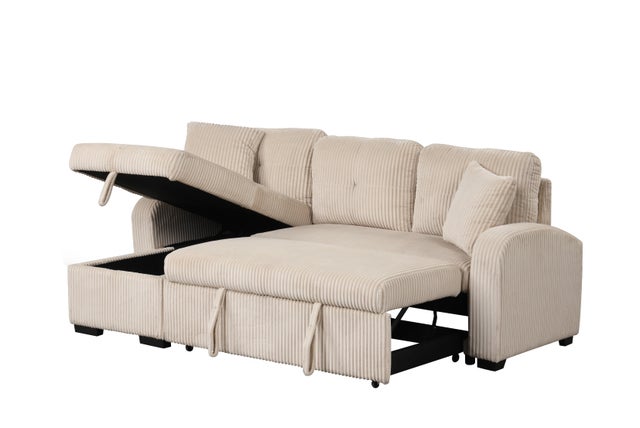 Silvia Beige - Reversible Sectional With Pull-Out Bed **NEW ARRIVAL**